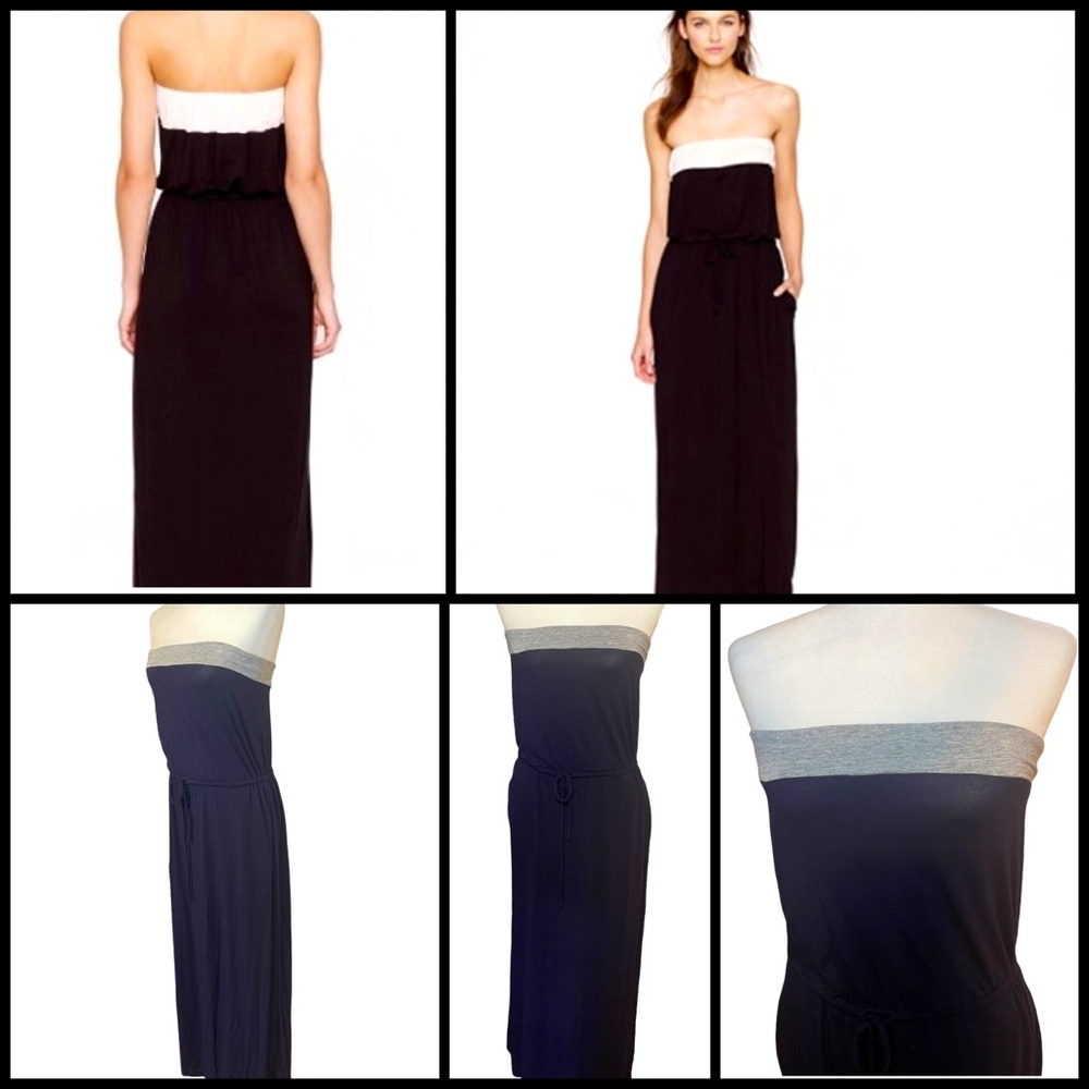 J CREW Annie Navy and Heather Grey Tube Maxi Dress With On Seam Pockets. Size XS